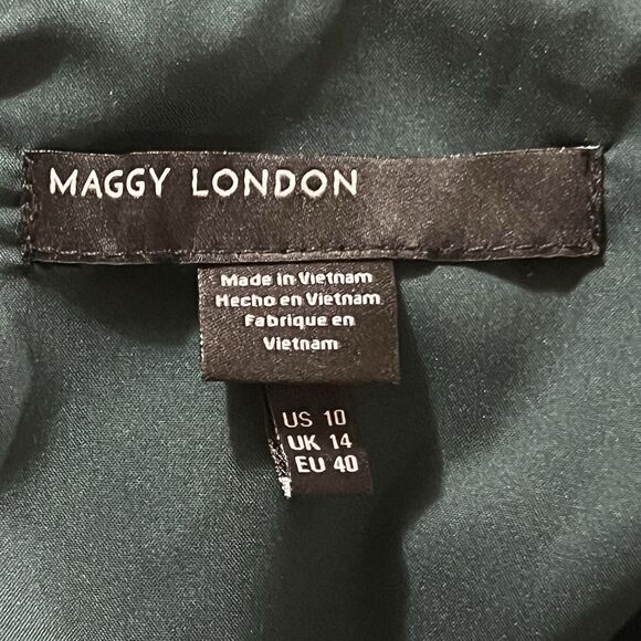 Maggy London Womens Size 10 Green Gold Polka Dot Draped Front Dress New - Picture 6 of 6